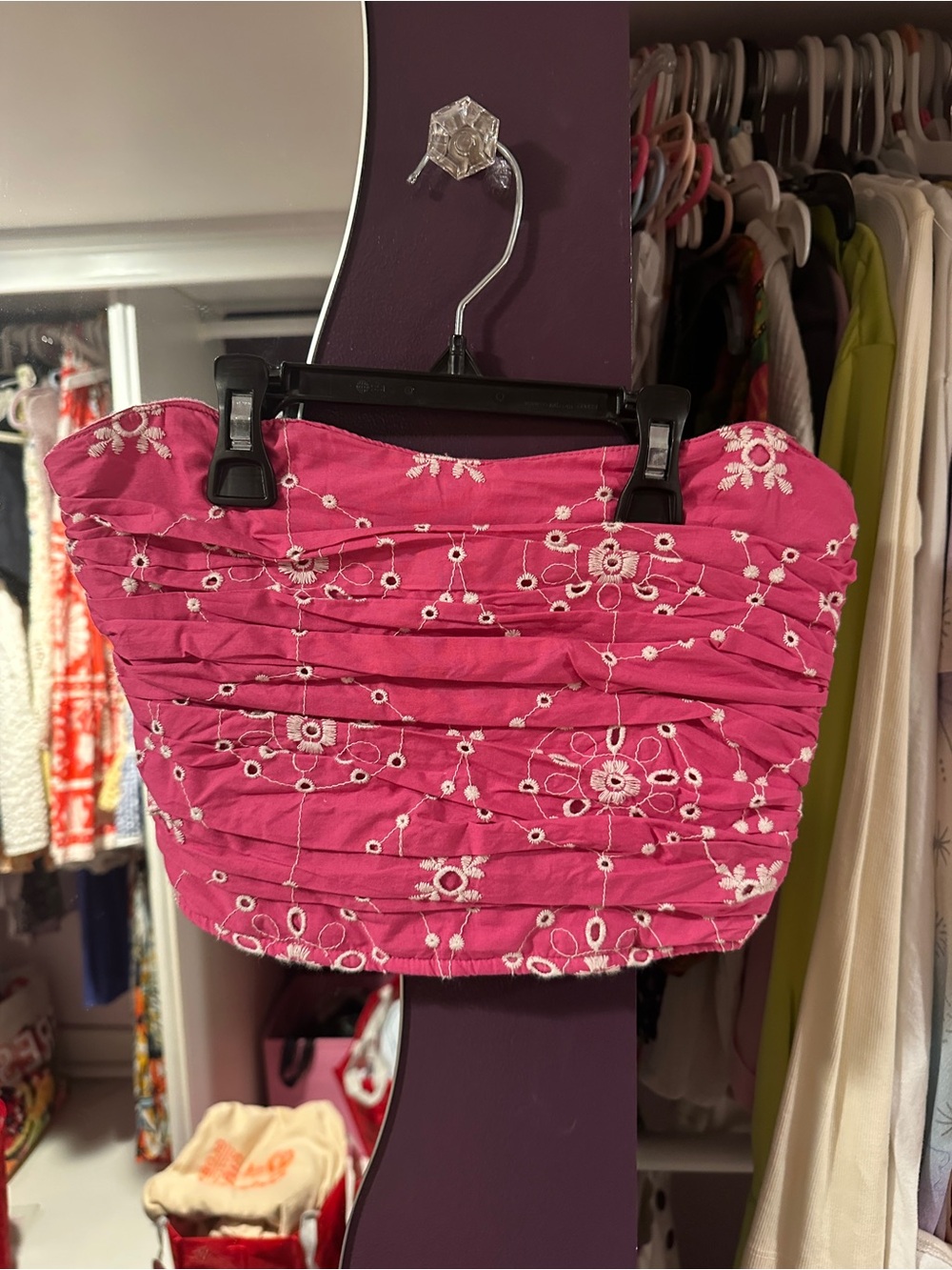 Zara Fuchsia Strapless Embroidered Crop Top